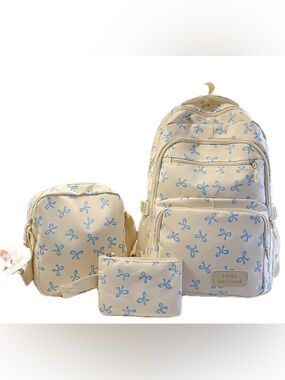 Cream & Blue Backpack Set